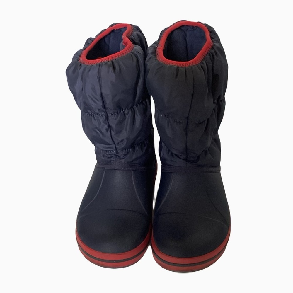 CROCS Winter Rain Puffy Boots. Navy and Red. Sz 8